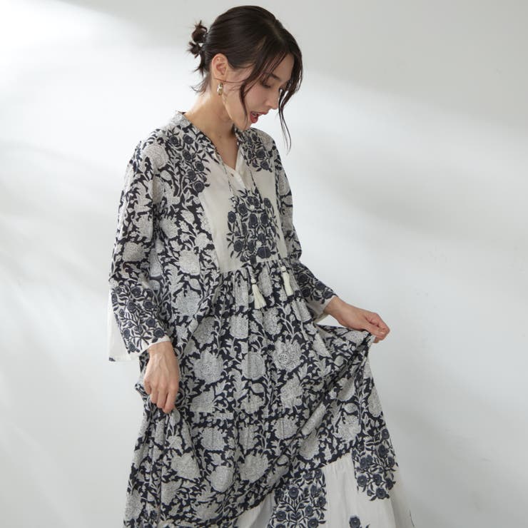 【nane】インド綿 総柄ワンピース | RMAF　NICE CLAUP / OLIVE des OLIVE | 詳細画像3 