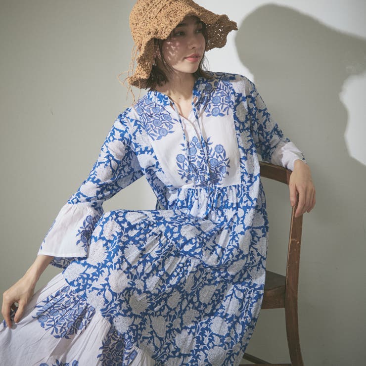 ブルー | 【nane】インド綿 総柄ワンピース | RMAF　NICE CLAUP / OLIVE des OLIVE