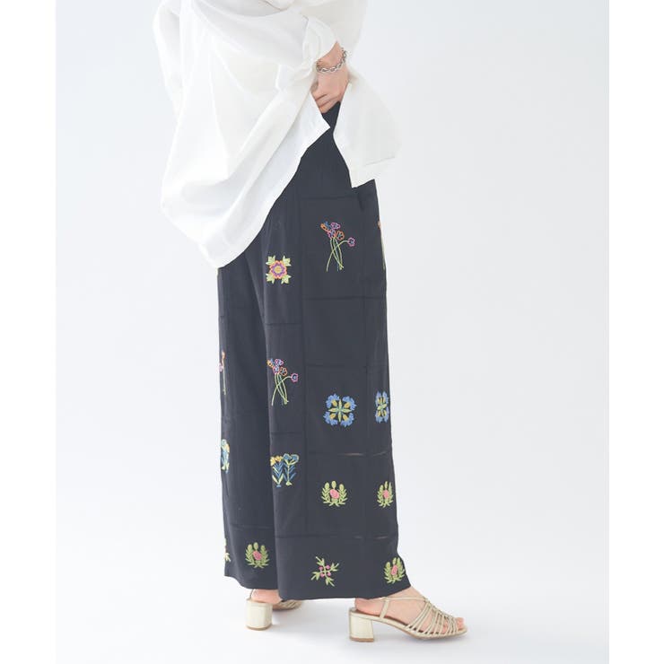 ブラック | 【nane】セットアップ対応 刺繍パンツ | RMAF　NICE CLAUP / OLIVE des OLIVE