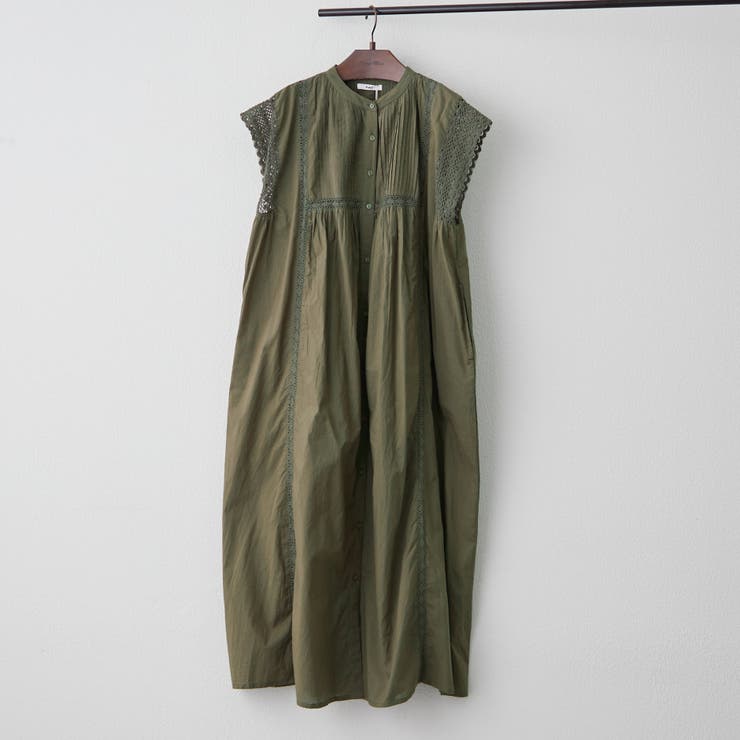 カーキ | 【NAO】ピンタック袖レース前釦ワンピース | RMAF　NICE CLAUP / OLIVE des OLIVE