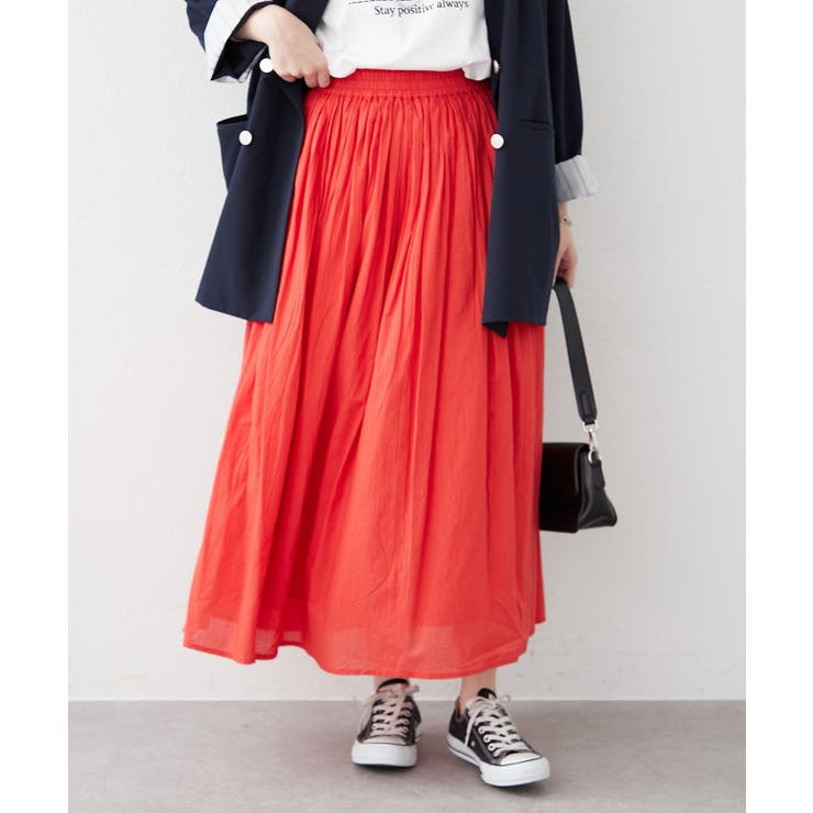 レッド | 【NAO】コットン素材で快適 ギャザースカート | RMAF　NICE CLAUP / OLIVE des OLIVE