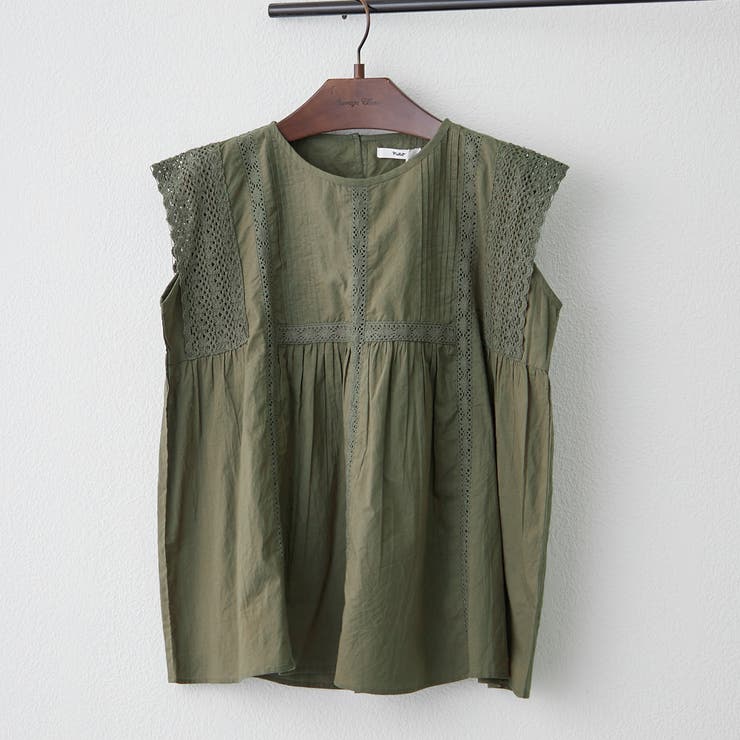 カーキ | 【NAO】ピンタック袖レースブラウス | RMAF　NICE CLAUP / OLIVE des OLIVE