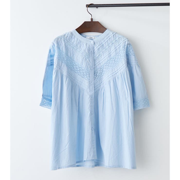 サックス | 【NAO】ピンタックレース前釦ブラウス | RMAF　NICE CLAUP / OLIVE des OLIVE