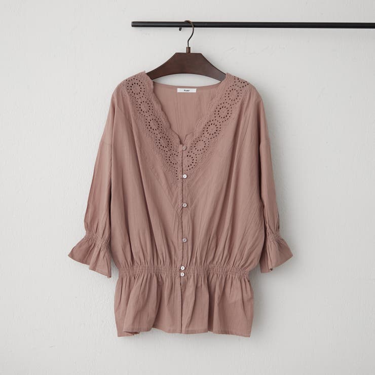 グレージュ | 【NAO】シャーリングスカラップレースブラウス | RMAF　NICE CLAUP / OLIVE des OLIVE