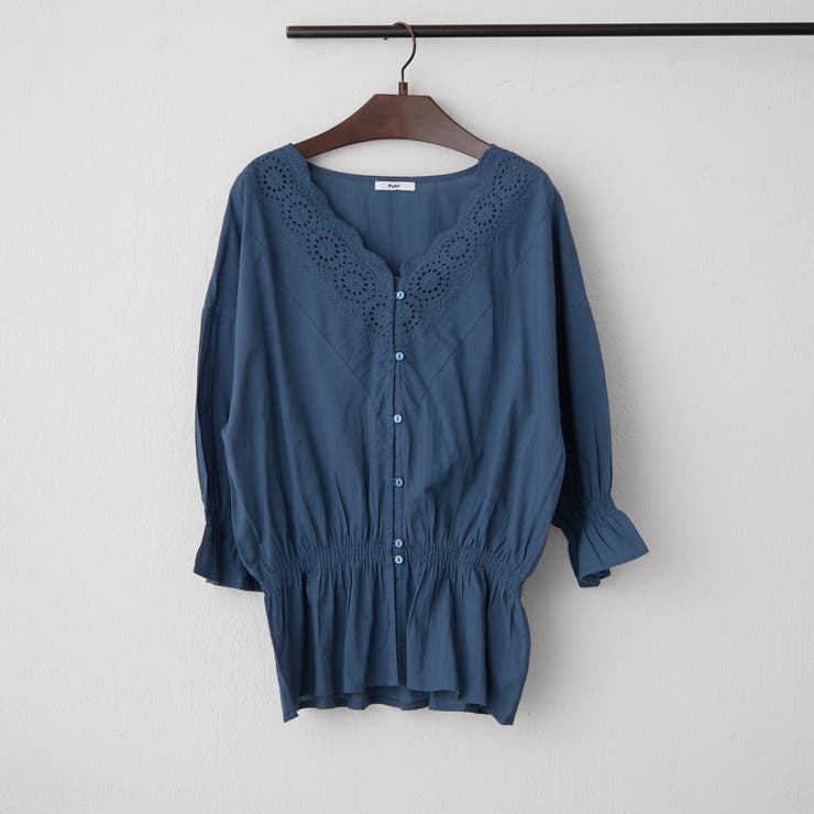 ブルー | 【NAO】シャーリングスカラップレースブラウス | RMAF　NICE CLAUP / OLIVE des OLIVE