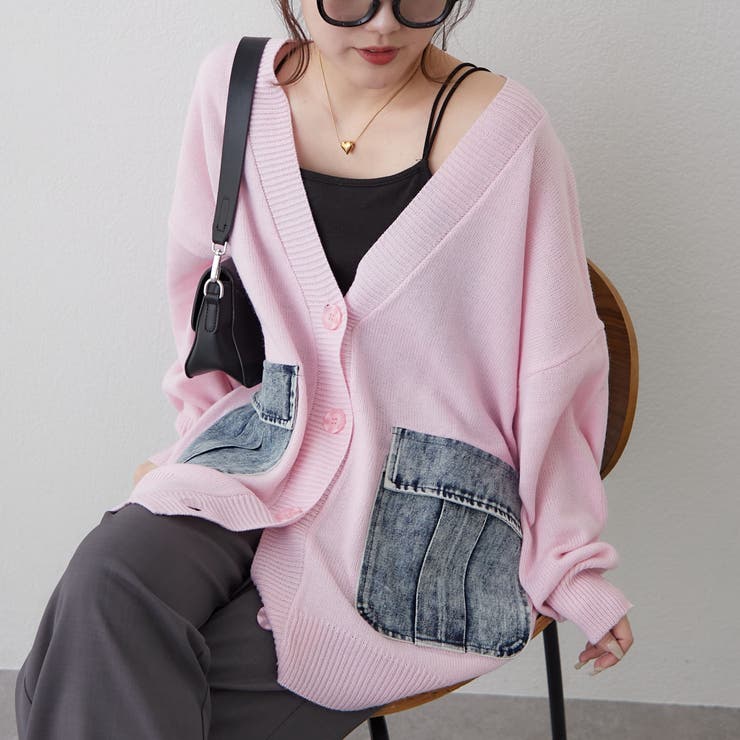 ピンク | 【Web限定】デニムポケットVカーディガン | RMAF　NICE CLAUP / OLIVE des OLIVE