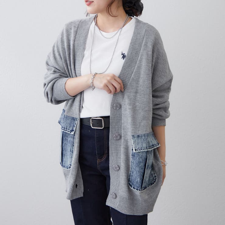 グレー | 【Web限定】デニムポケットVカーディガン | RMAF　NICE CLAUP / OLIVE des OLIVE