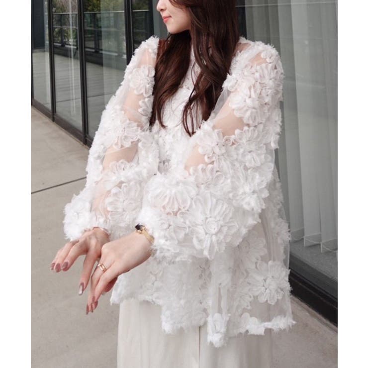 花柄チュールパフ長袖ブラウス | RMAF　NICE CLAUP / OLIVE des OLIVE | 詳細画像2 