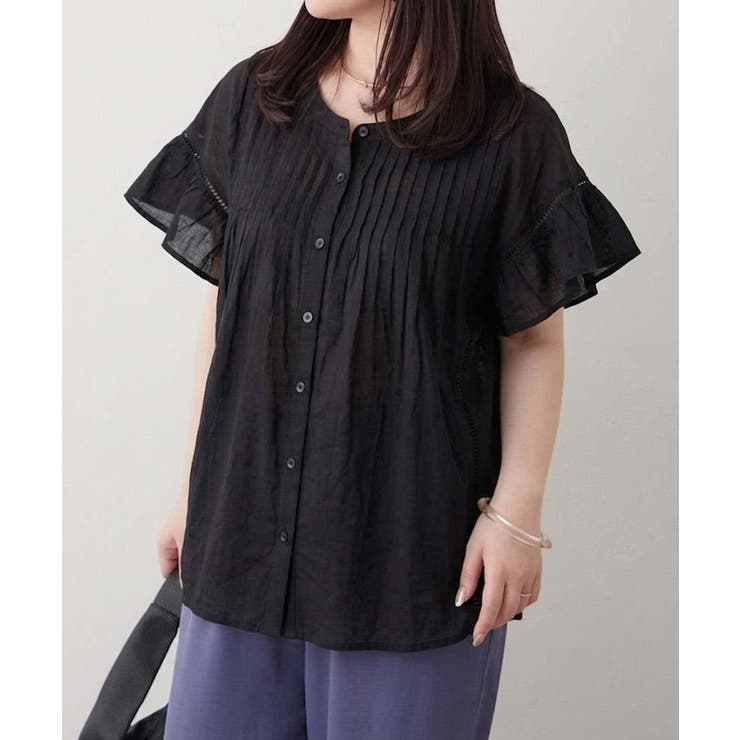 ブラック | 【NAO】袖フリルピンタックブラウス | RMAF　NICE CLAUP / OLIVE des OLIVE