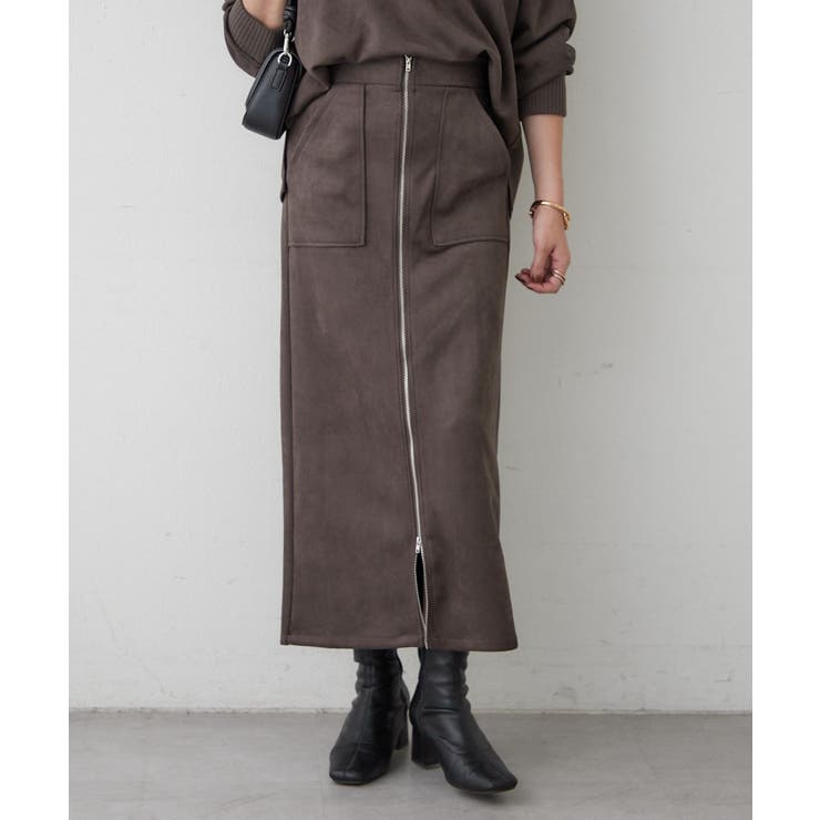 チャコール | 【セットアップ対応】スエポンフロントジップナロースカート | RMAF　NICE CLAUP / OLIVE des OLIVE