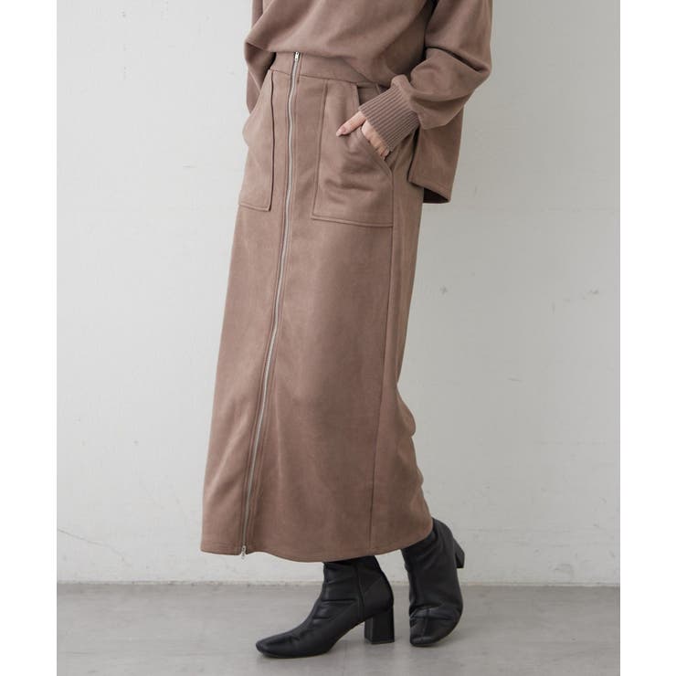 グレージュ | 【セットアップ対応】スエポンフロントジップナロースカート | RMAF　NICE CLAUP / OLIVE des OLIVE
