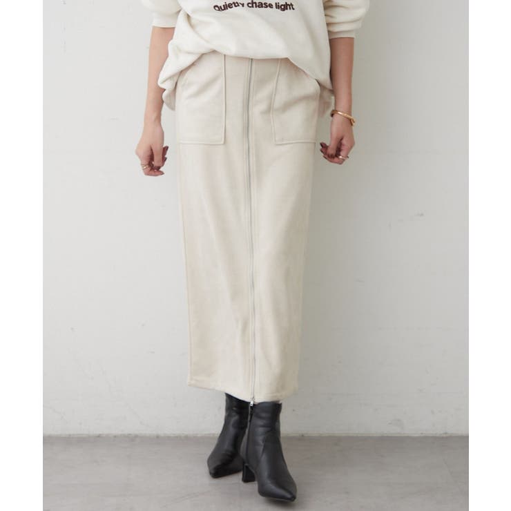 アイボリー | 【セットアップ対応】スエポンフロントジップナロースカート | RMAF　NICE CLAUP / OLIVE des OLIVE