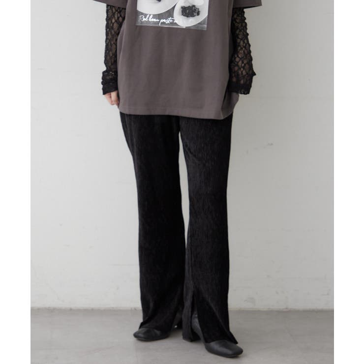 ブラック | 【M/Lサイズ展開】シャーリングベロアフレアパンツ | RMAF　NICE CLAUP / OLIVE des OLIVE