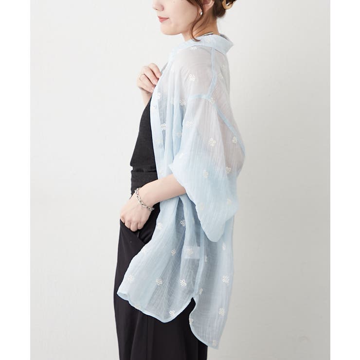 サックス | 上品な透け感、刺繍ビッグシャツ | RMAF　NICE CLAUP / OLIVE des OLIVE
