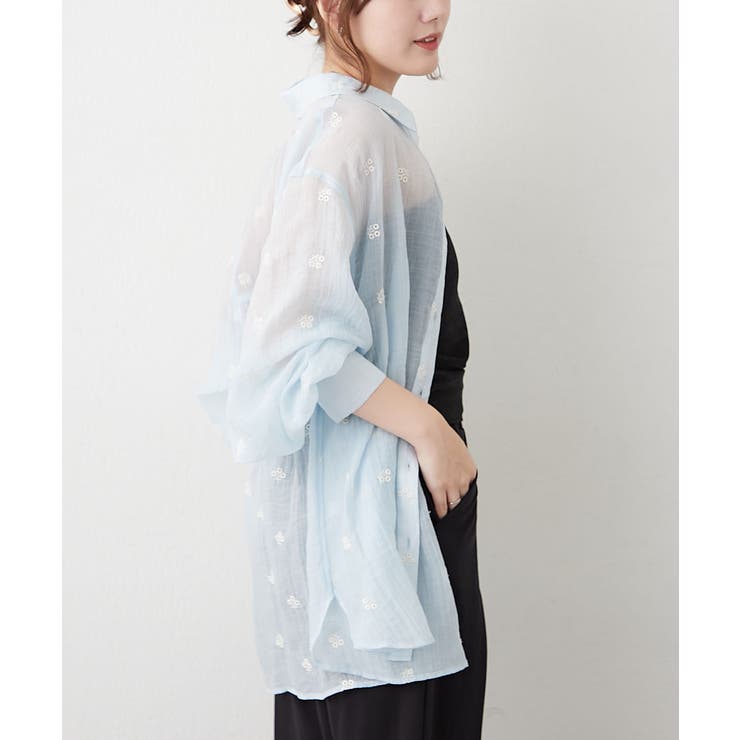 上品な透け感、刺繍ビッグシャツ | RMAF　NICE CLAUP / OLIVE des OLIVE | 詳細画像3 