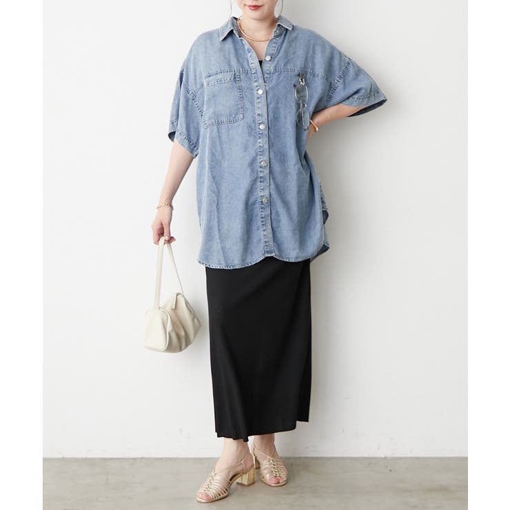 【接触冷感 ひんやりタッチ】テンセルデニム半袖シャツジャケット | RMAF　NICE CLAUP / OLIVE des OLIVE | 詳細画像10 