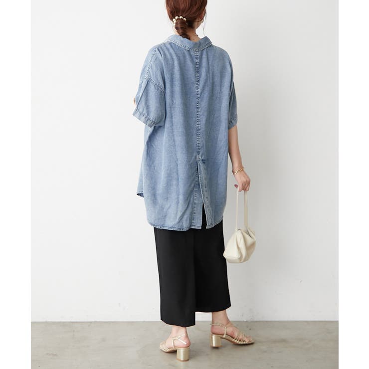 【接触冷感 ひんやりタッチ】テンセルデニム半袖シャツジャケット | RMAF　NICE CLAUP / OLIVE des OLIVE | 詳細画像11 