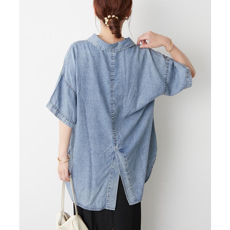 【接触冷感 ひんやりタッチ】テンセルデニム半袖シャツジャケット | RMAF　NICE CLAUP / OLIVE des OLIVE | 詳細画像12 