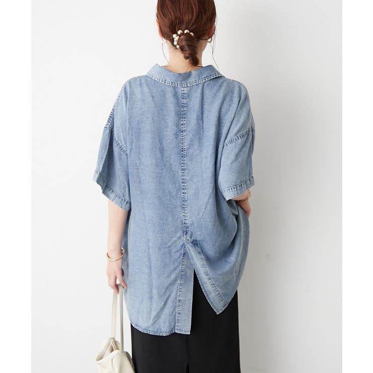【接触冷感 ひんやりタッチ】テンセルデニム半袖シャツジャケット | RMAF　NICE CLAUP / OLIVE des OLIVE | 詳細画像13 
