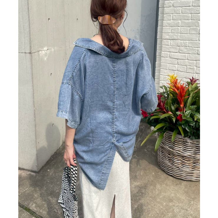 【接触冷感 ひんやりタッチ】テンセルデニム半袖シャツジャケット | RMAF　NICE CLAUP / OLIVE des OLIVE | 詳細画像3 