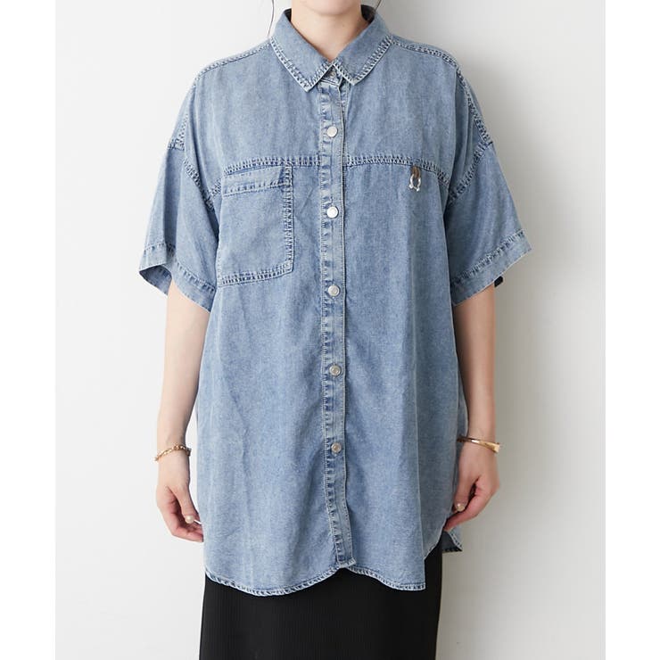 【接触冷感 ひんやりタッチ】テンセルデニム半袖シャツジャケット | RMAF　NICE CLAUP / OLIVE des OLIVE | 詳細画像16 