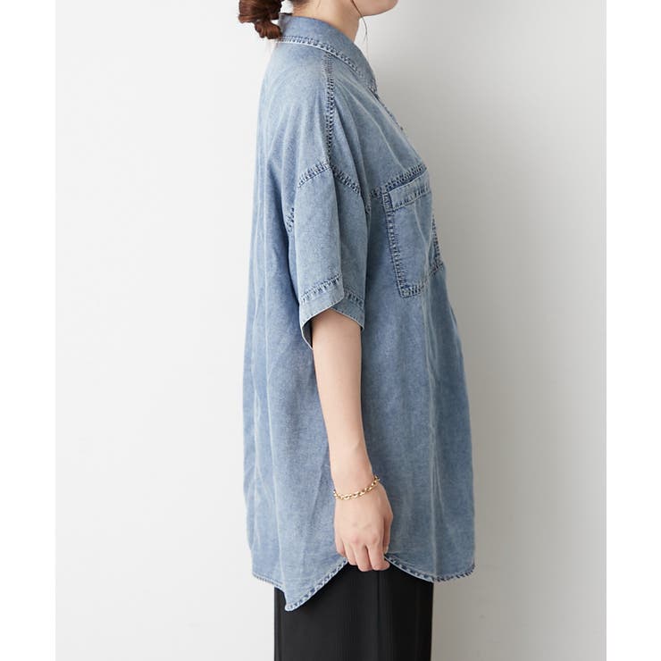 【接触冷感 ひんやりタッチ】テンセルデニム半袖シャツジャケット | RMAF　NICE CLAUP / OLIVE des OLIVE | 詳細画像17 