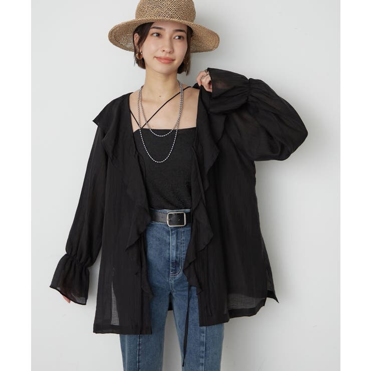 ブラック | 【軽やかシアー】フリルブラウス | RMAF　NICE CLAUP / OLIVE des OLIVE