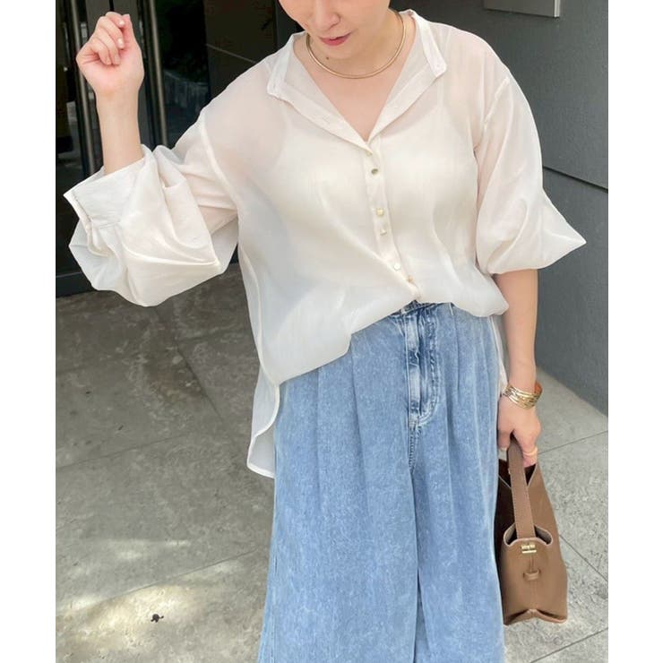 【5色展開】上品な透け感が魅力、シアーダブルボタンブラウス | RMAF　NICE CLAUP / OLIVE des OLIVE | 詳細画像12 