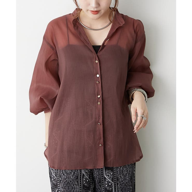 【5色展開】上品な透け感が魅力、シアーダブルボタンブラウス | RMAF　NICE CLAUP / OLIVE des OLIVE | 詳細画像26 