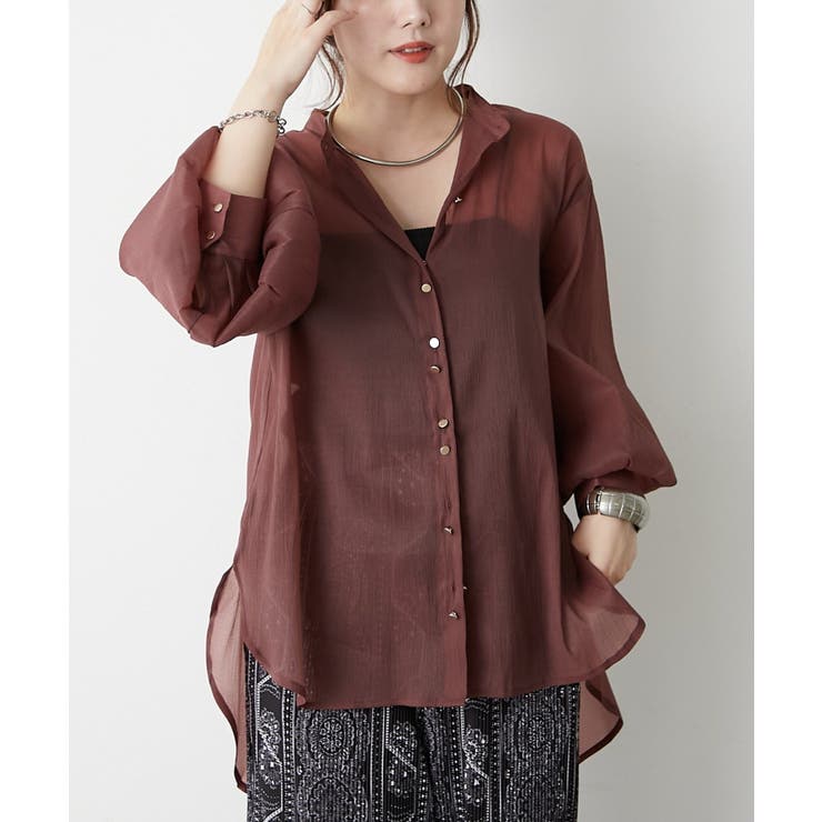 【5色展開】上品な透け感が魅力、シアーダブルボタンブラウス | RMAF　NICE CLAUP / OLIVE des OLIVE | 詳細画像31 