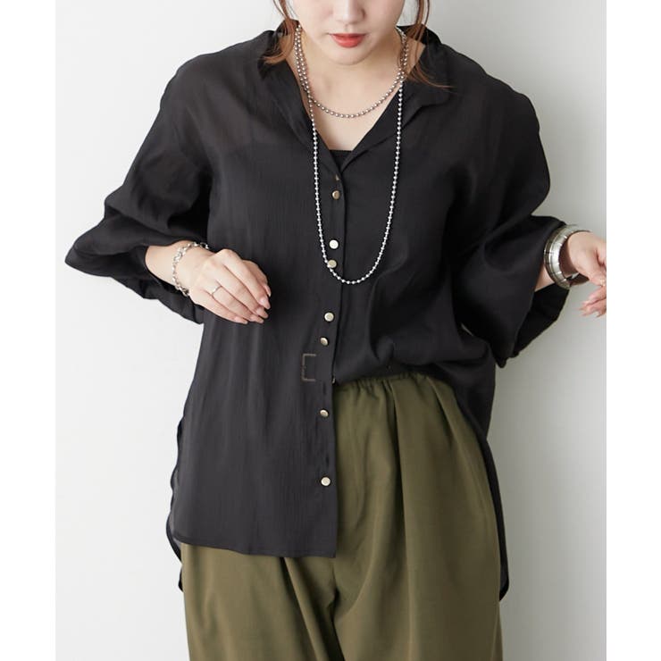 【5色展開】上品な透け感が魅力、シアーダブルボタンブラウス | RMAF　NICE CLAUP / OLIVE des OLIVE | 詳細画像32 