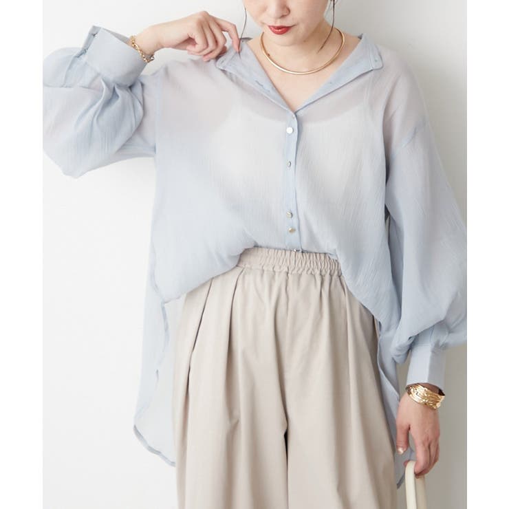 【5色展開】上品な透け感が魅力、シアーダブルボタンブラウス | RMAF　NICE CLAUP / OLIVE des OLIVE | 詳細画像3 