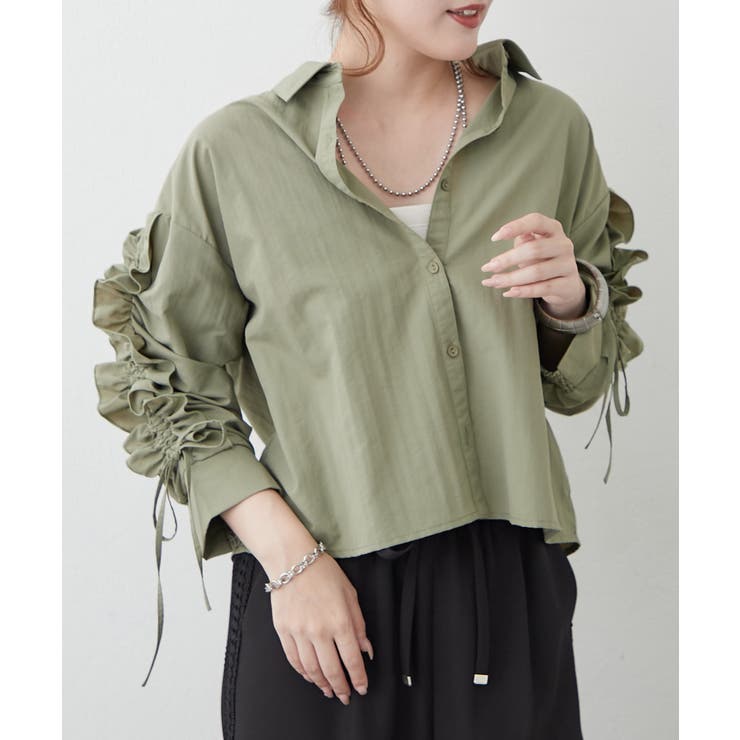【接触冷感 / UVカット / はっ水】袖フリルギャザーシャツ | RMAF　NICE CLAUP / OLIVE des OLIVE | 詳細画像10 