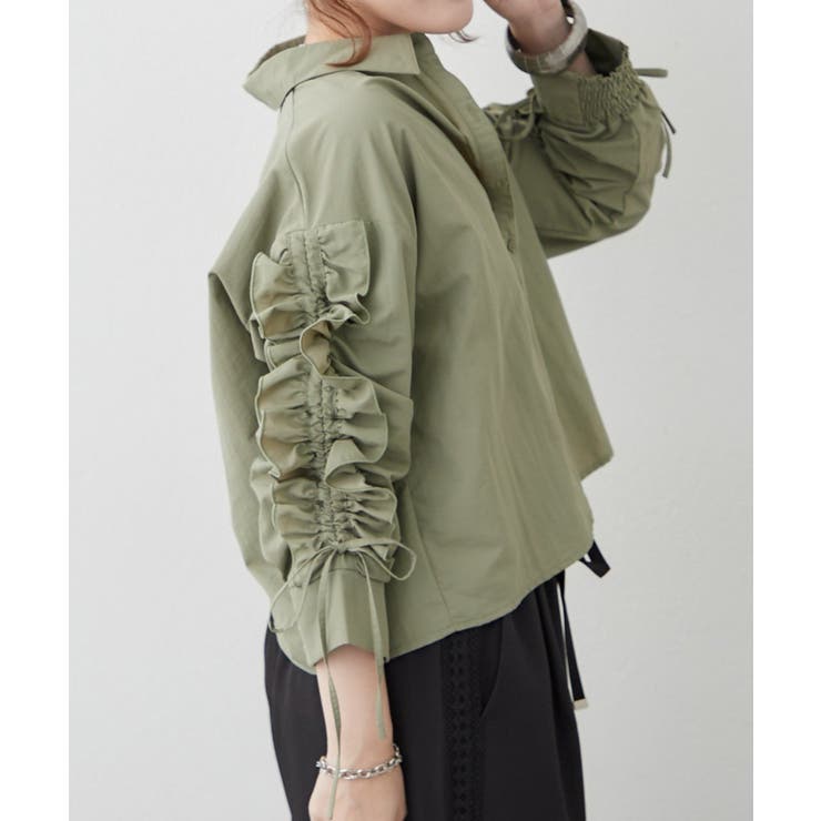 【接触冷感 / UVカット / はっ水】袖フリルギャザーシャツ | RMAF　NICE CLAUP / OLIVE des OLIVE | 詳細画像14 