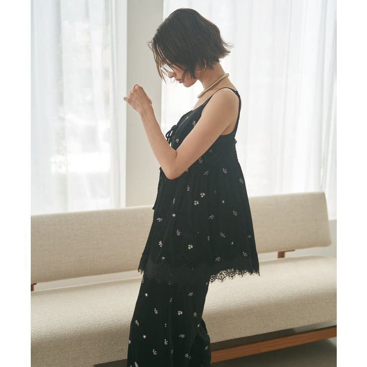 【セットアップ対応】ベロア花刺繍裾レースキャミ | RMAF　NICE CLAUP / OLIVE des OLIVE | 詳細画像7 