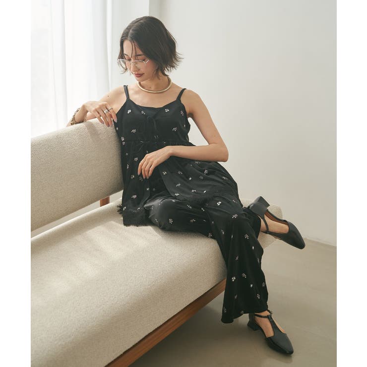 【セットアップ対応】ベロア花刺繍裾レースキャミ | RMAF　NICE CLAUP / OLIVE des OLIVE | 詳細画像4 