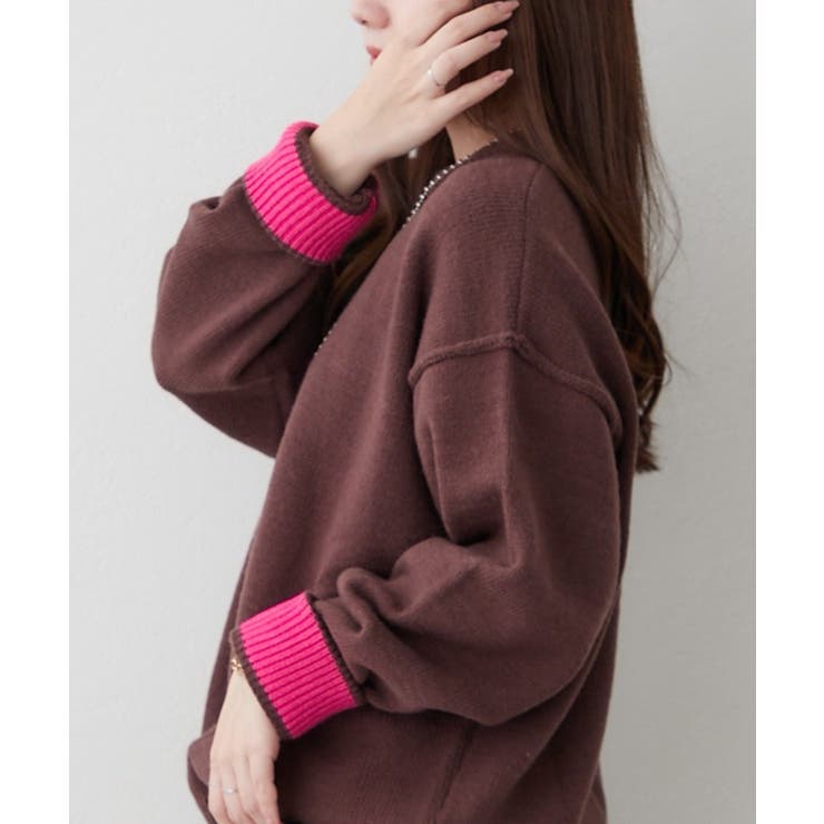 【5色展開】配色使いニットプルオーバー | RMAF　NICE CLAUP / OLIVE des OLIVE | 詳細画像4 