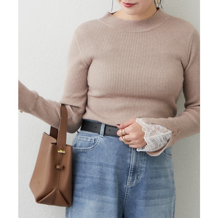 グレージュ | 【6色展開】上品見えが叶う、袖口レースリブニット | RMAF　NICE CLAUP / OLIVE des OLIVE
