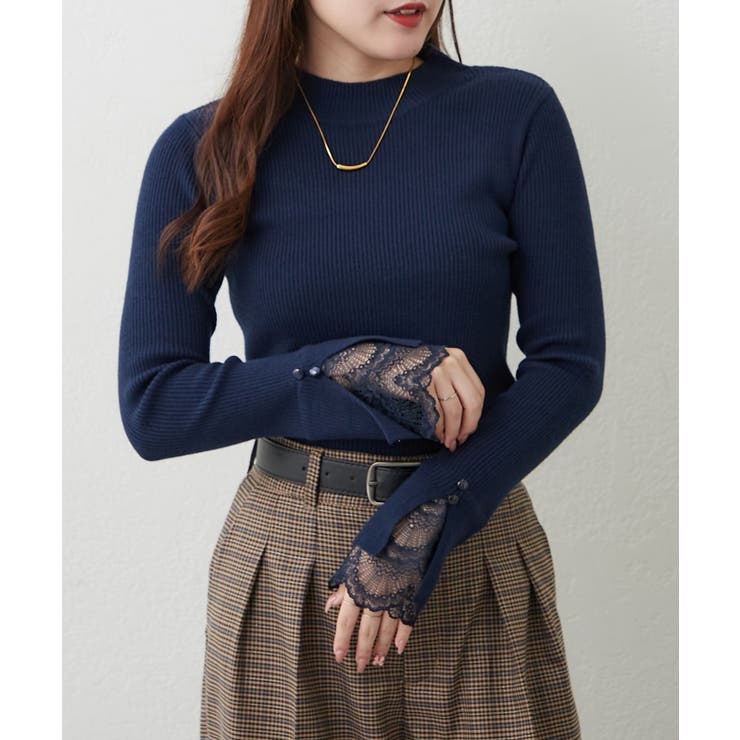 【6色展開】上品見えが叶う、袖口レースリブニット | RMAF　NICE CLAUP / OLIVE des OLIVE | 詳細画像3 