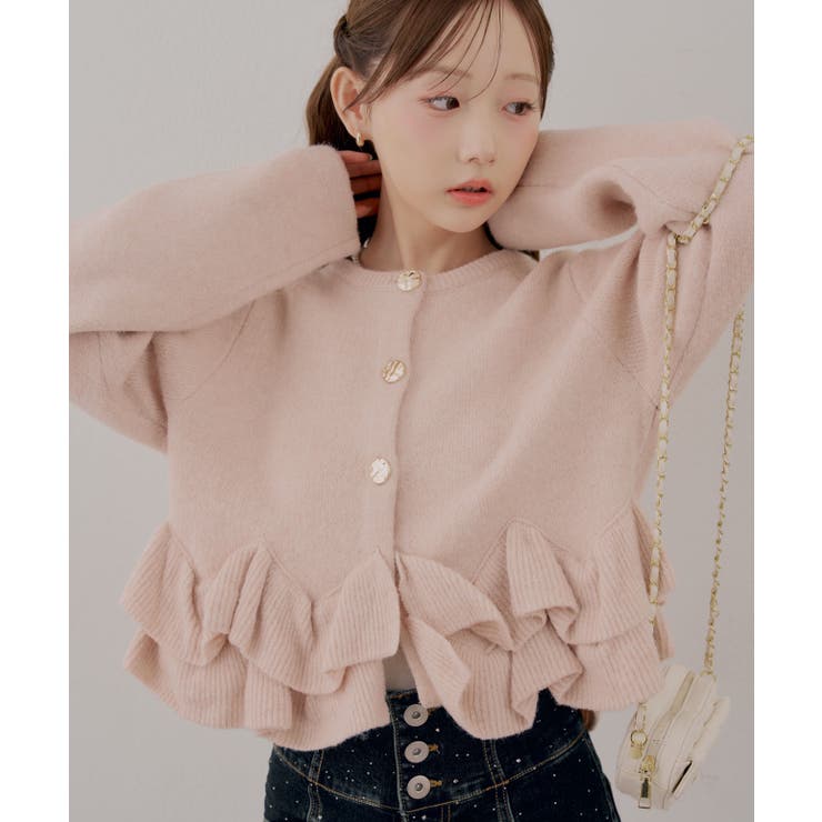 ピンク | 【5色展開】ヘムフリルカーディガン | RMAF　NICE CLAUP / OLIVE des OLIVE