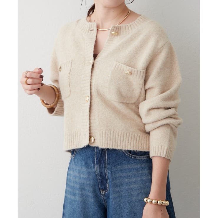 ベージュ | ポケット付クルーカーディガン | RMAF　NICE CLAUP / OLIVE des OLIVE