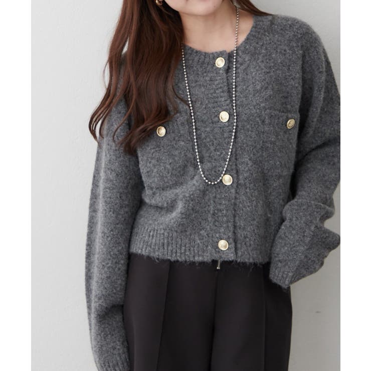 チャコール | ポケット付クルーカーディガン | RMAF　NICE CLAUP / OLIVE des OLIVE