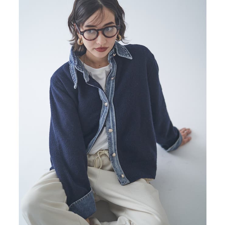 ネイビー | デニムドッキングカーディガン | RMAF　NICE CLAUP / OLIVE des OLIVE