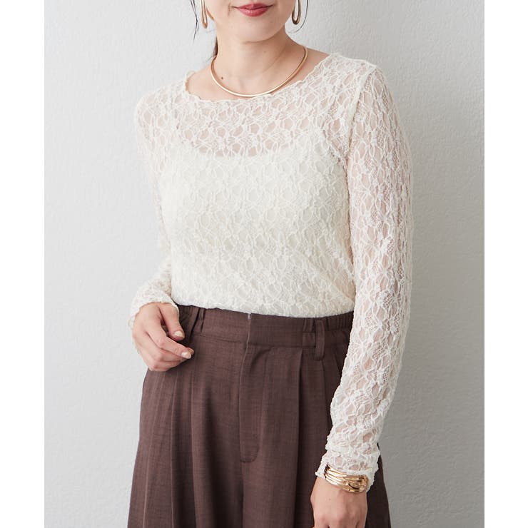 アイボリー | ストレッチレース長袖プルオーバー | RMAF　NICE CLAUP / OLIVE des OLIVE
