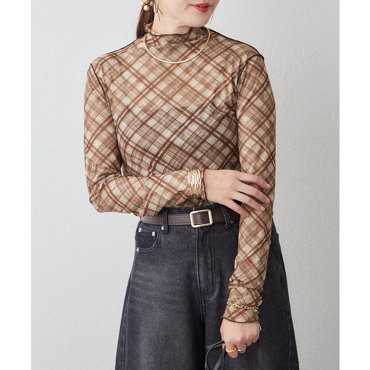 ブラウン | バイヤスチェックシアーネットプルオーバー | RMAF　NICE CLAUP / OLIVE des OLIVE