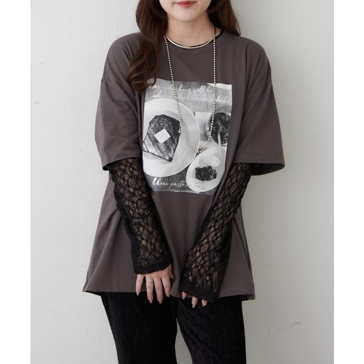 チャコール | 袖レース転写大人Tシャツ | RMAF　NICE CLAUP / OLIVE des OLIVE
