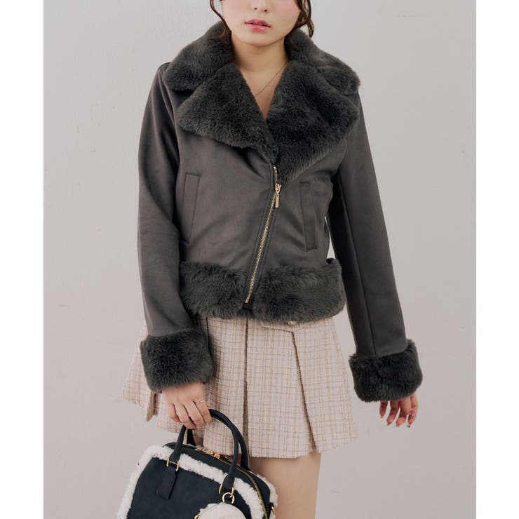 フェイクファー付ライダースジャケット | RMAF　NICE CLAUP / OLIVE des OLIVE | 詳細画像25 
