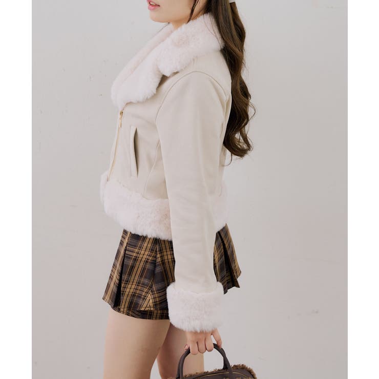 フェイクファー付ライダースジャケット | RMAF　NICE CLAUP / OLIVE des OLIVE | 詳細画像4 