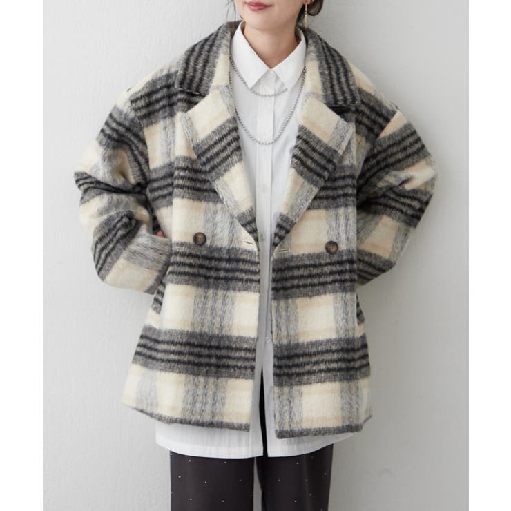 ブラック | シャギーチェックダブルテーラージャケット | RMAF　NICE CLAUP / OLIVE des OLIVE