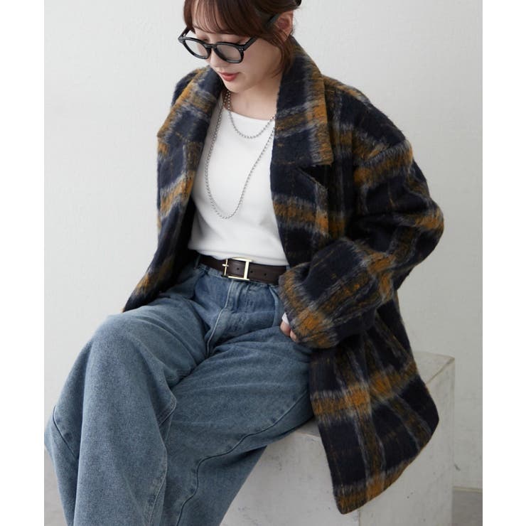 ネイビー | シャギーチェックダブルテーラージャケット | RMAF　NICE CLAUP / OLIVE des OLIVE